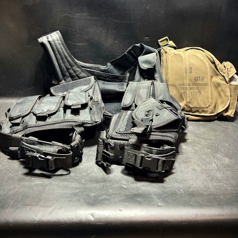 Tactical Vest With M17A2 Gas Mask And Bag