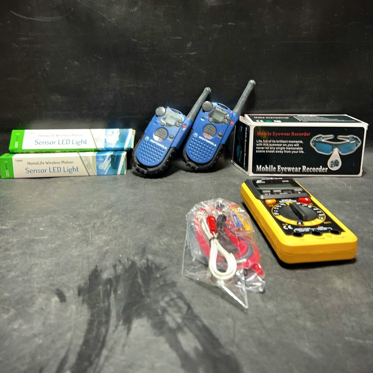 Electronics Lot: Walkie Talkies, Lights, Multimeter
