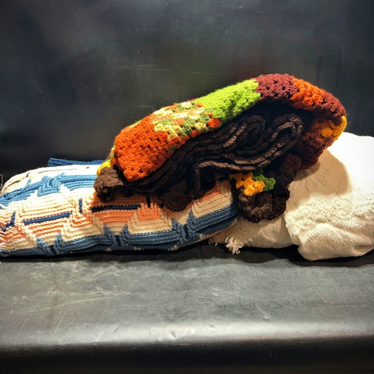 Three Crochet and Woven Afghans Assorted Sizes