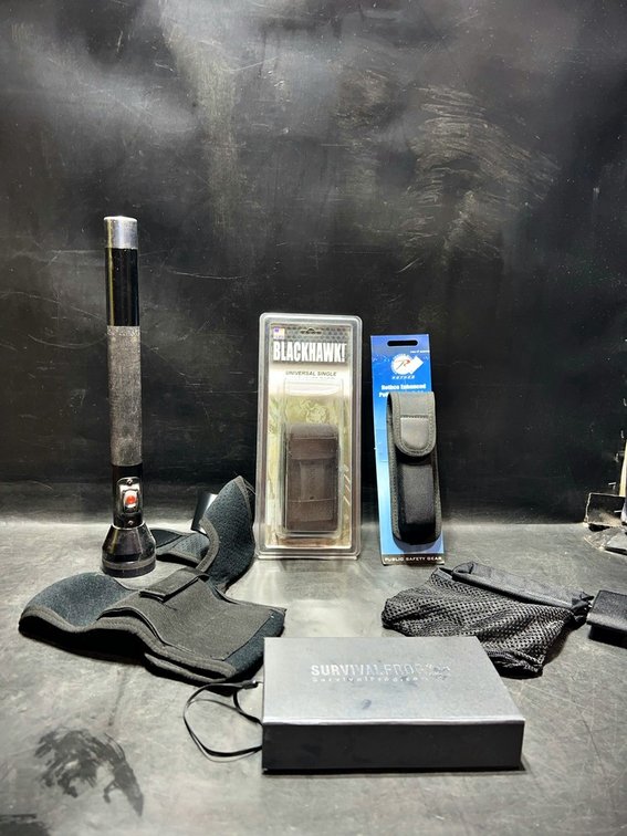 Survival and Tactical Gear Lot, Flashlight, Cases