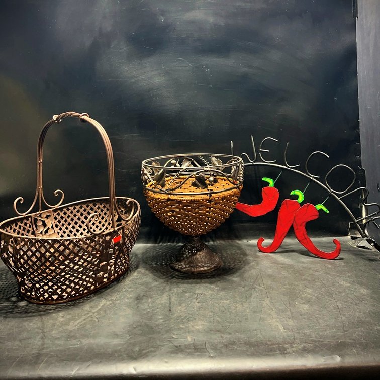 Decorative Metal Basket, Woven Compote, Welcome Sign