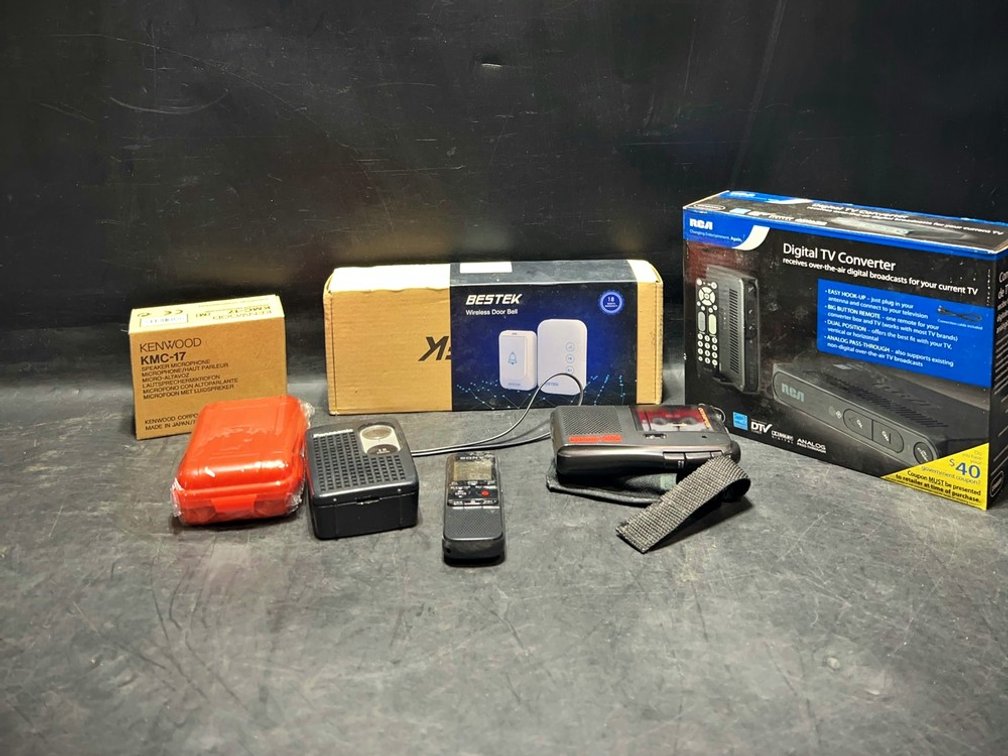 Electronics Lot: Door Bell, TV Converter, Radios
