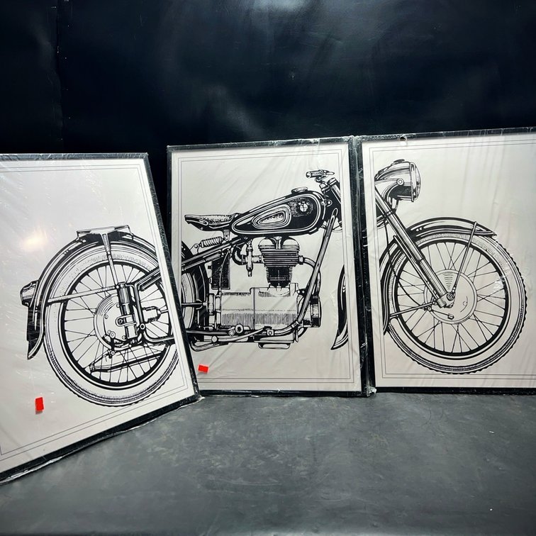 3 Framed Motorcycle Blueprint Prints