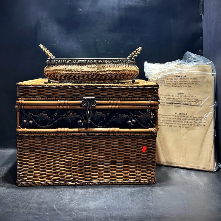 Wicker Basket Lot With Decorative Metal Accents