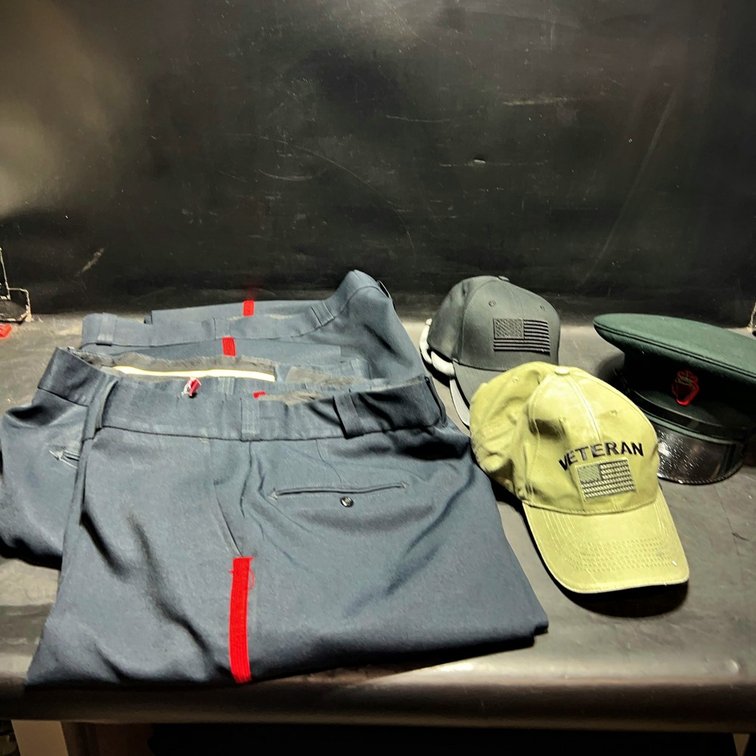 Military Uniform Pants & Hats Assortment Lot