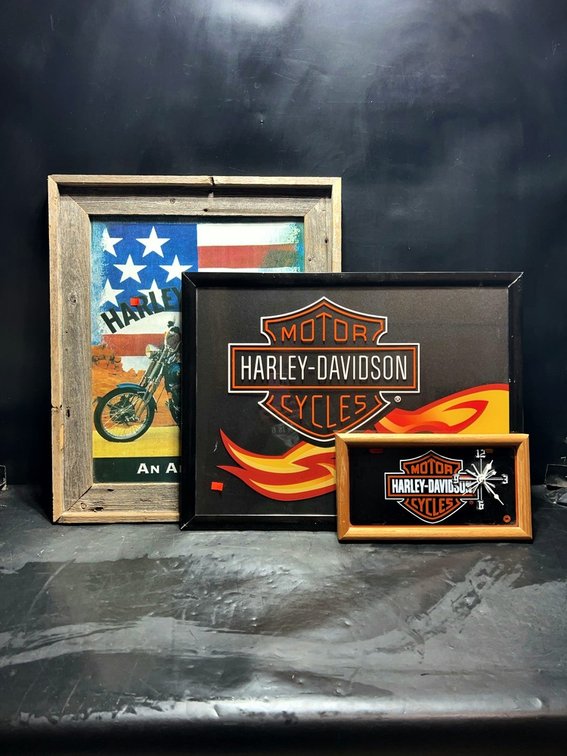 Harley-Davidson Framed Prints & Wall Clock Lot
