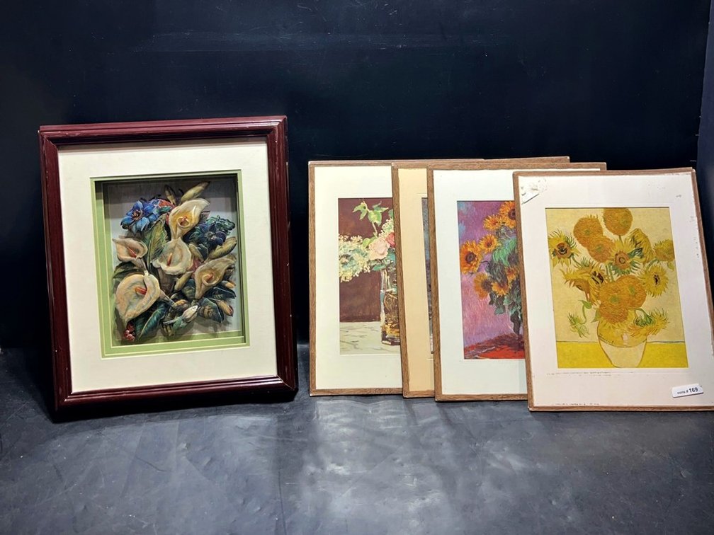 5 Framed Floral Art Prints, Various Artists