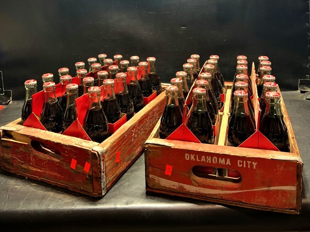 Two Wooden Crates of Glass Coca-Cola Bottles