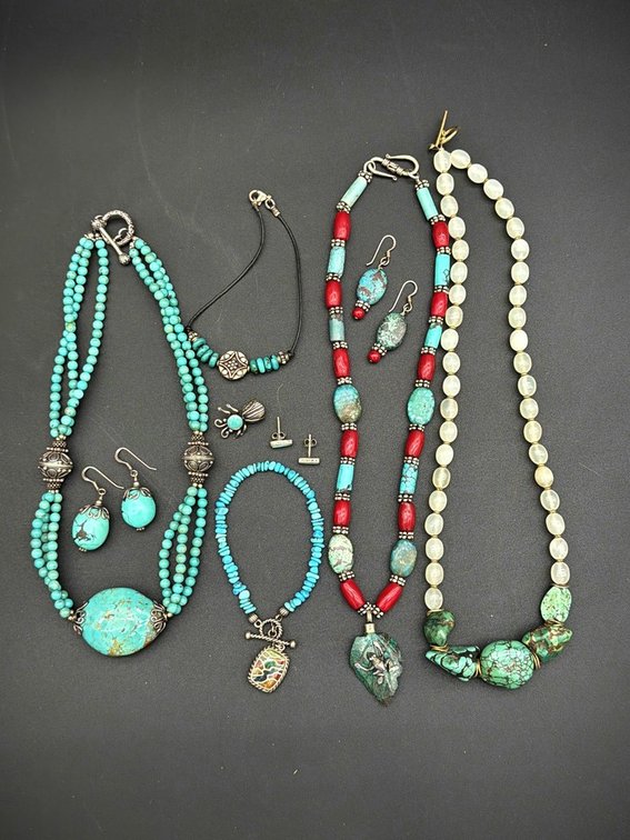 Turquoise Howlite Jewelry Lot, 925 Earrings