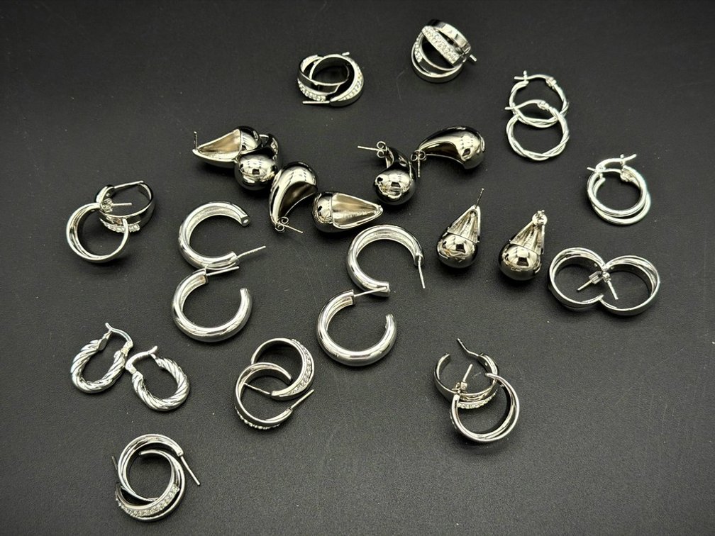 Silver Tone Hoop and Drop Earrings Lot
