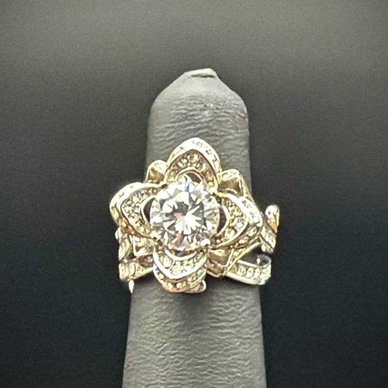 Sterling Silver CZ Floral Ring Set, Size 7