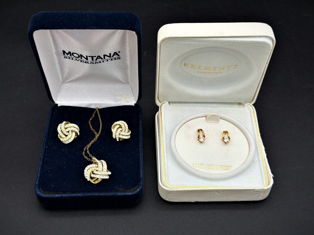 Montana Silversmiths Set & Krementz 14K gold post Earrings