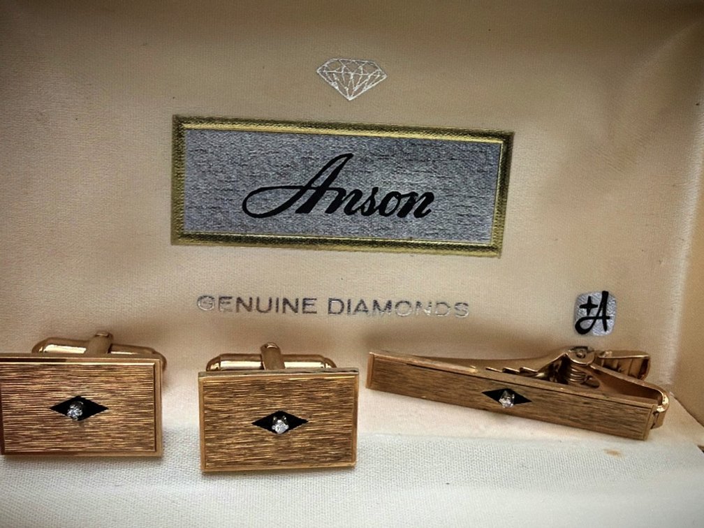 Anson Karatclad Cufflinks & Tie Bar, Diamonds