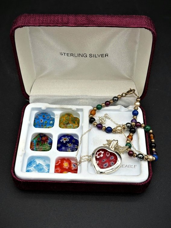 Sterling Silver Millefiori Jewelry Set in Box