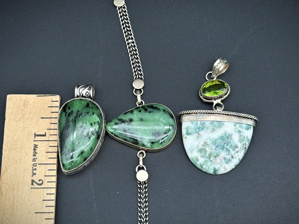 (3) China 925 Silver Pendants & Bracelet Set