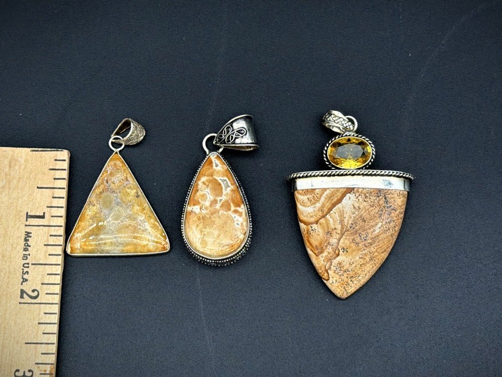 3 Stone Pendants, 2 Marked 925, China