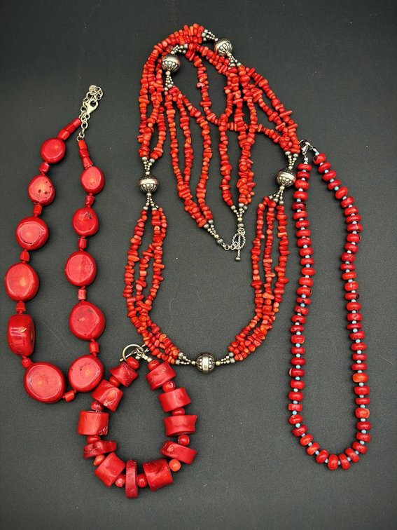 Barse Red Bead Necklaces and Bracelet Lot