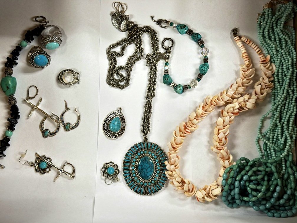 Jewelry Lot Turquoise Beads & Silver Tone