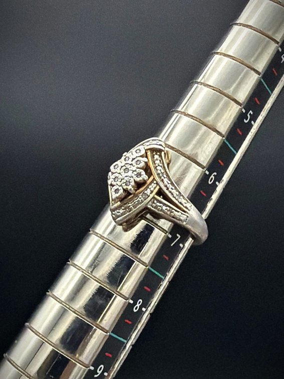 Sterling Silver Cluster Diamond Ring, Size 7