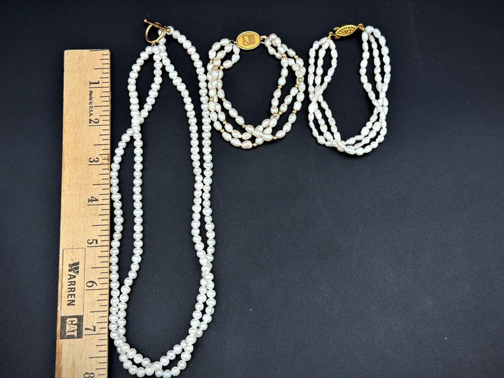 Cultured Pearl Necklace and Two Bracelets Lot
