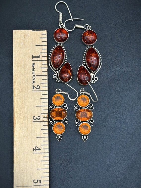 2 Pairs 925 China Amber Tone Dangle Earrings