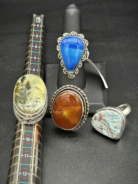 Four China 925 Gemstone Rings Modern