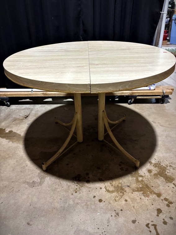 Round Laminate Table Metal Base 48in Diameter