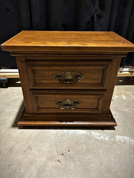 Wood 2-Drawer Nightstand with Brass Handles