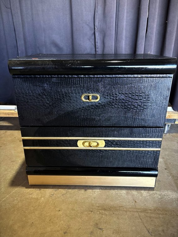 Black Faux Croc Nightstand With Brass Trim