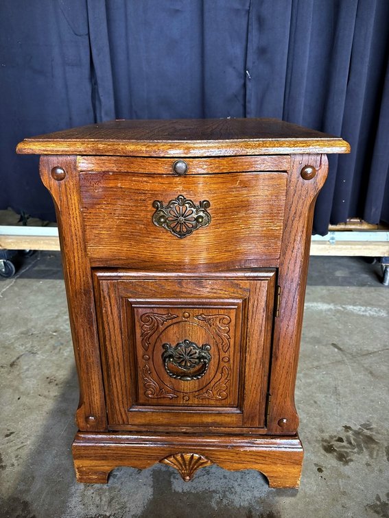 Wood Cabinet with Drawer, Door, and Side Rack