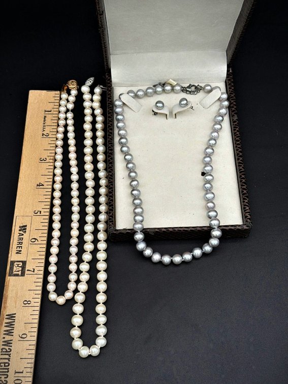 Two Pearl Necklaces and Gray Pearl Set
