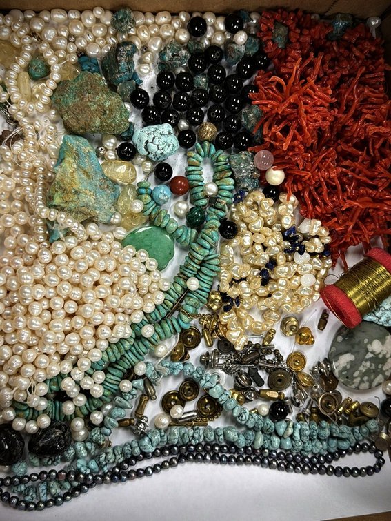 Jewelry Findings Lot with Stones, Pearls, Coral