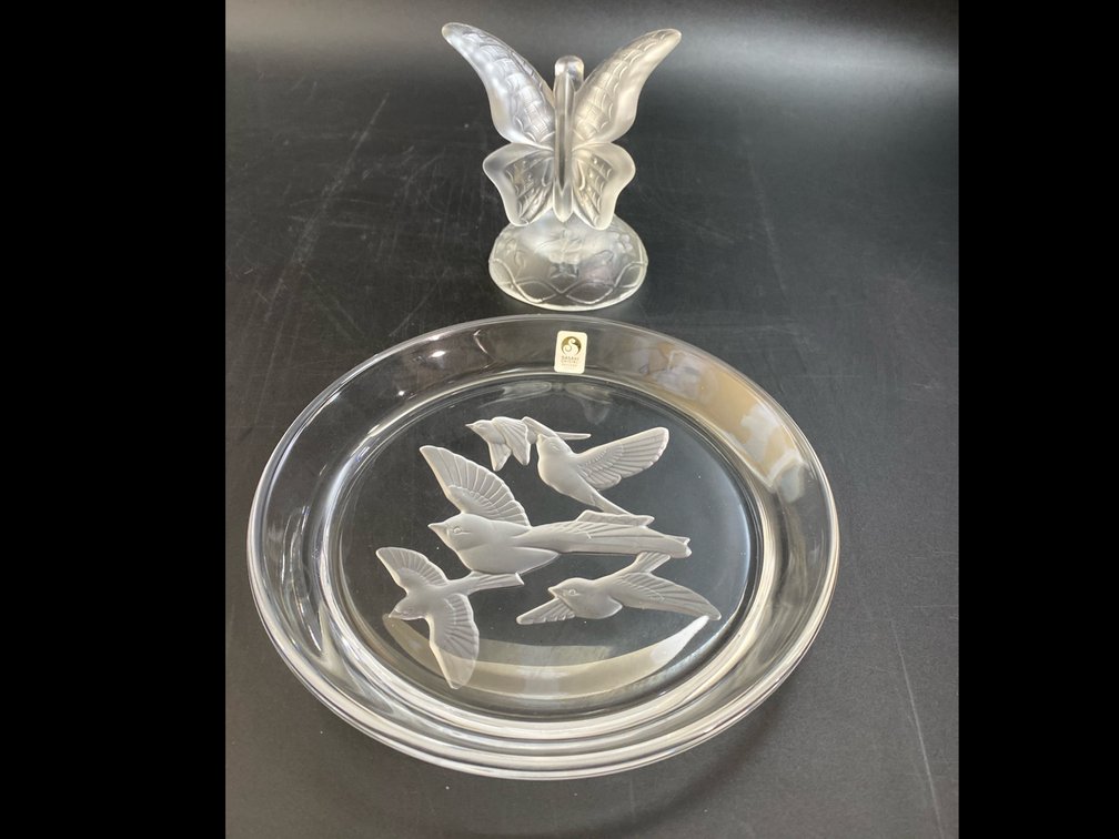 Fenton Art Glass Butterfly, & Sasaki Crystal Dish