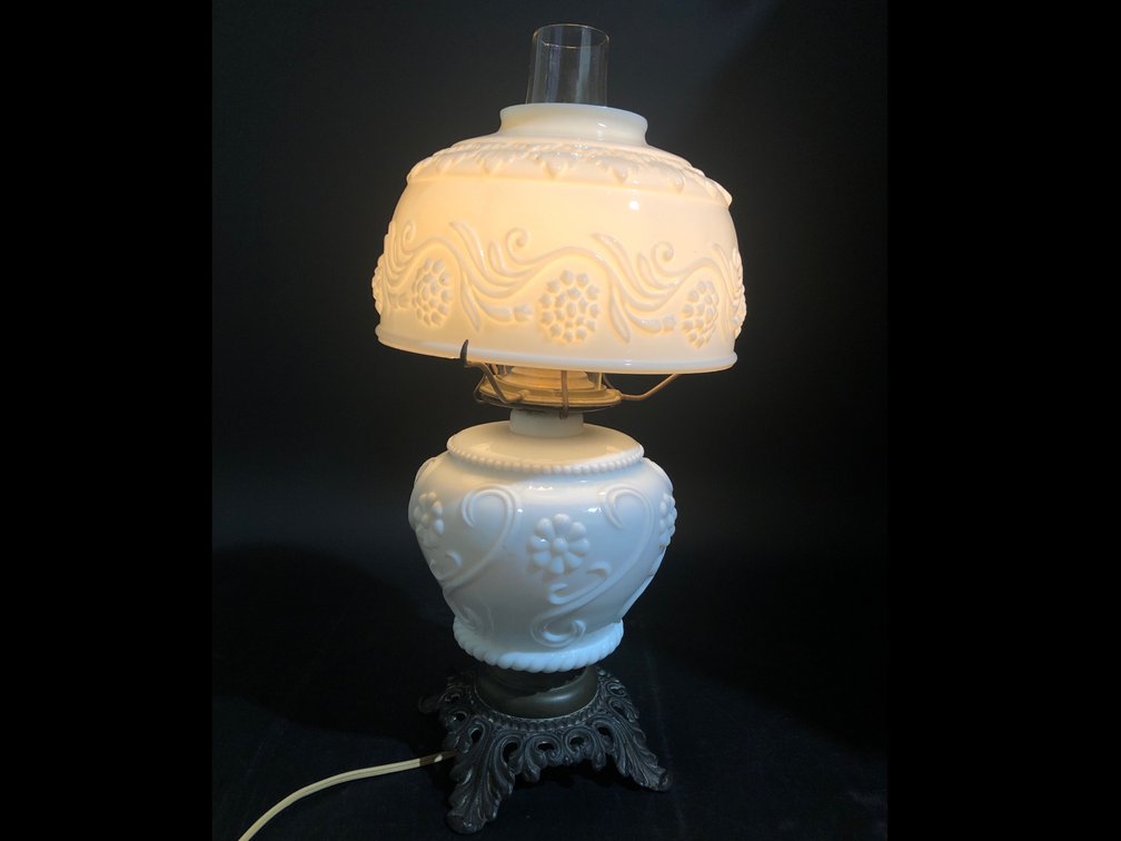 Antique Milk Glass Electric Lamp 17”