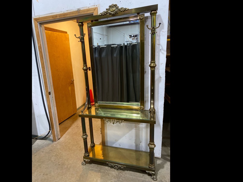 Neoclassical Brass Hall Tree with Mirror