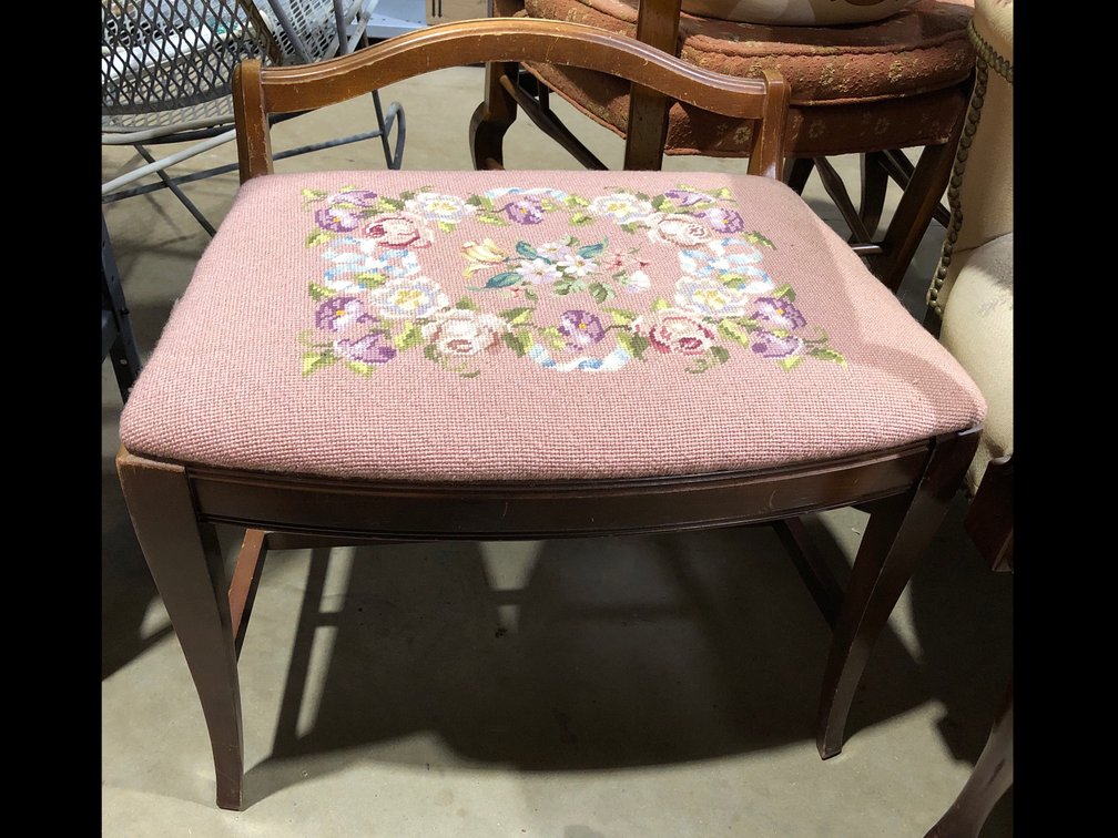 Wooden backless chair with embroidered top 