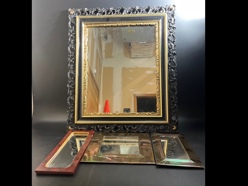 Four Framed Mirrors 24”x28”, 11”x11”, 12”x6.5”, & 14”x5.5”