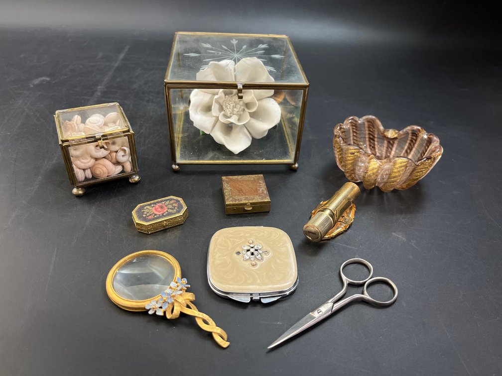 Vintage Vanity box, avon solid perfume, avon lipstick, compact mirror, jewelry box, 