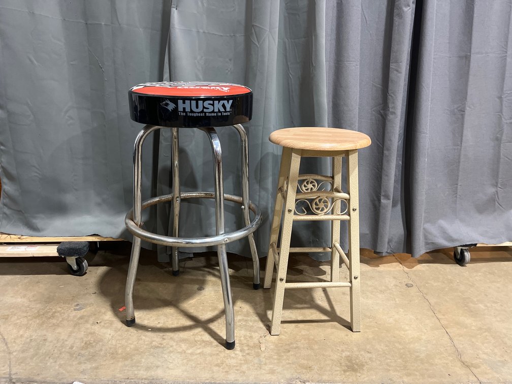 Husky Shop Stool 14”x29”, with wood and metal stool 12”x24”