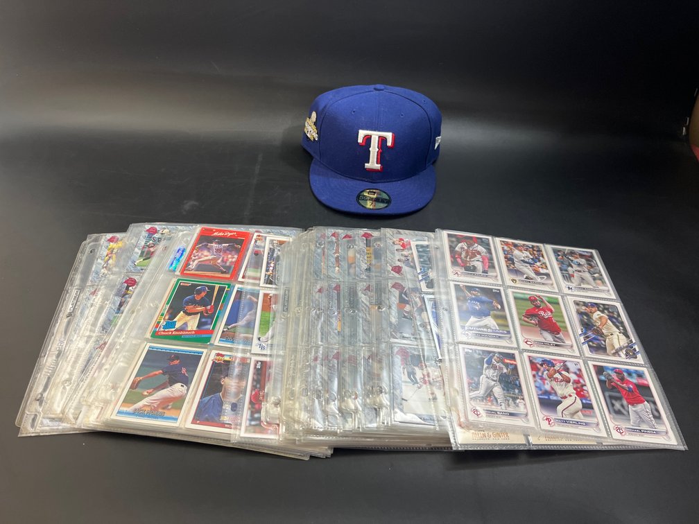 Texas Rangers baseball cap 7 3/4, with collection of Baseball, Hockey, basketball, & football cards