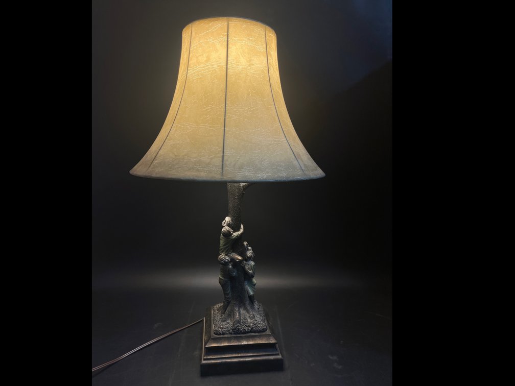 30” Table Lamp Base Children Climbing a Tree to Save Cat Dimming Electric
