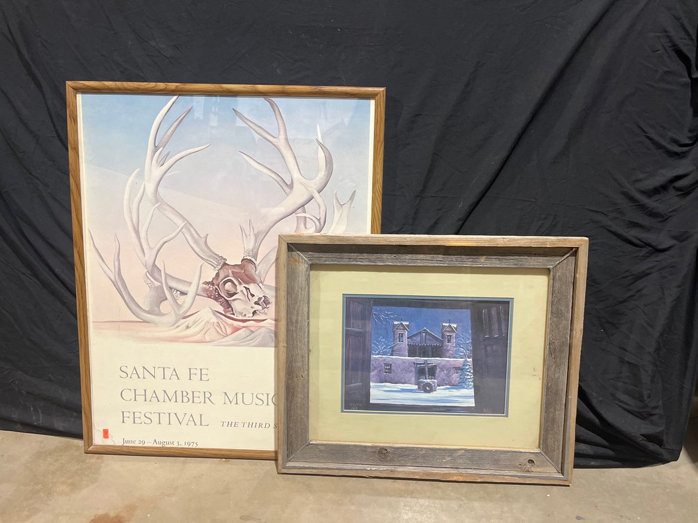 Framed Santa Fe Chamber Music Festival poster 1975, & framed art work, 25”x31”, 24”x20”