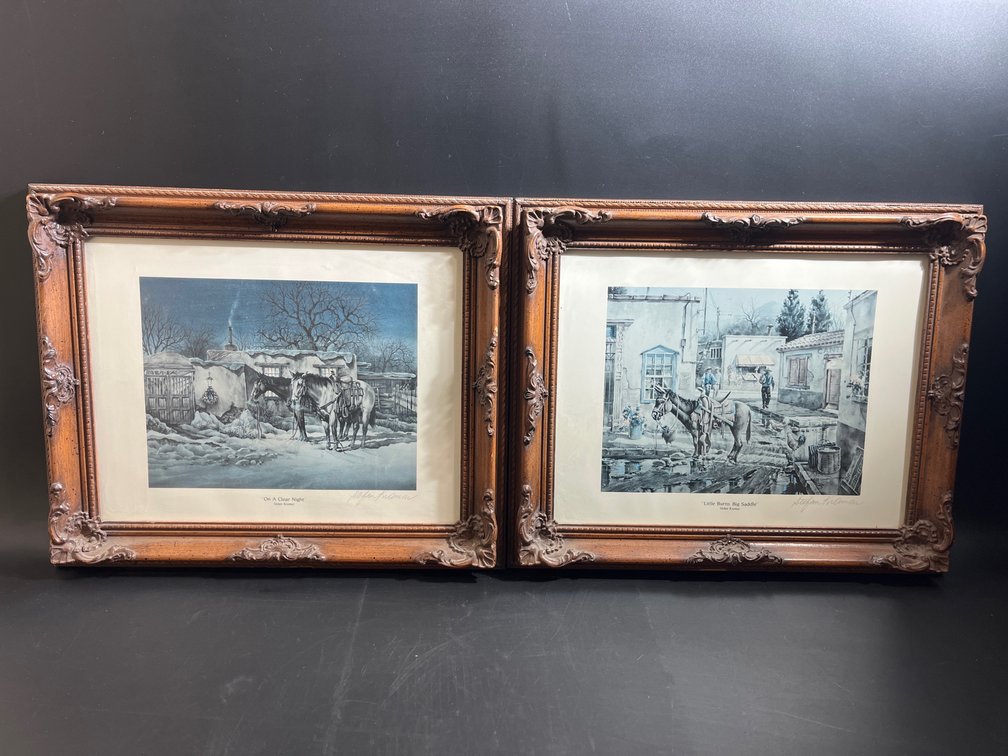 Framed artwork Stephan Kramar “On A Clear Night” & “Little Burro, Big Saddle” 