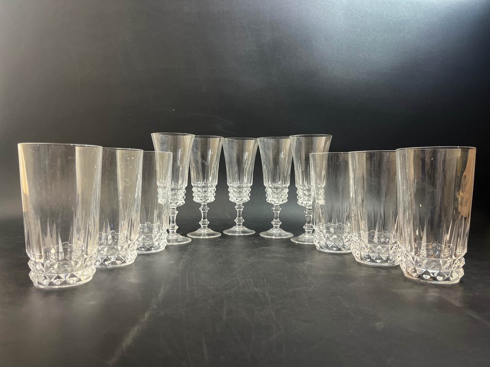 Vintage Set of 6 Cristal D'Arques France Champagne glasses, & highball glasses