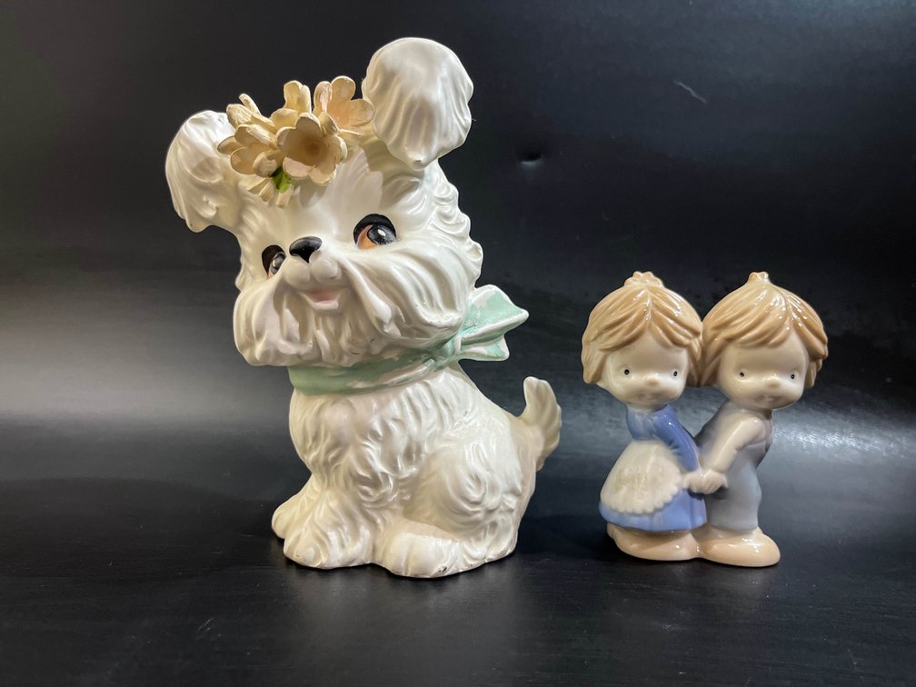 Vintage lefton dog figurine, & Designer Collection Genuine Porcelain Figurine 4”