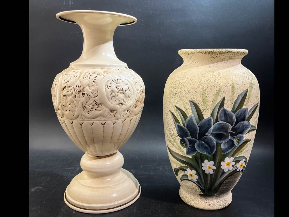 Metal vase 12.5” and ceramic vase 10.5” 