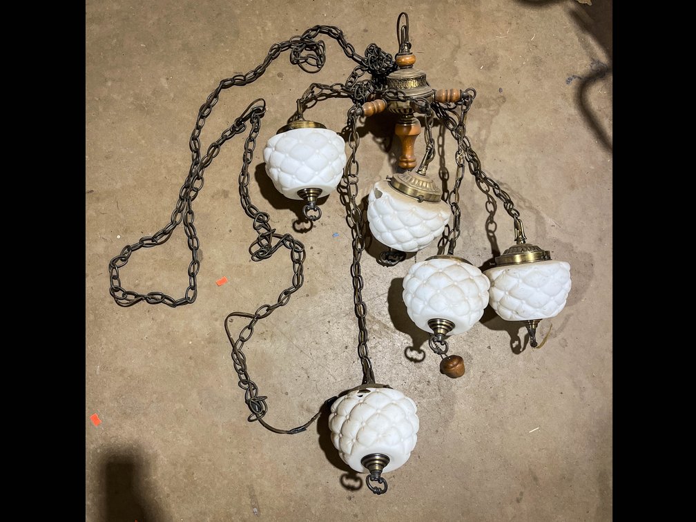Antique hanging white glass swivel pendant light fixture 