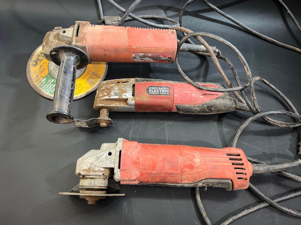 Milwaukee sander grinder, Chicago Electric oscillating multi-tool, and sander tool