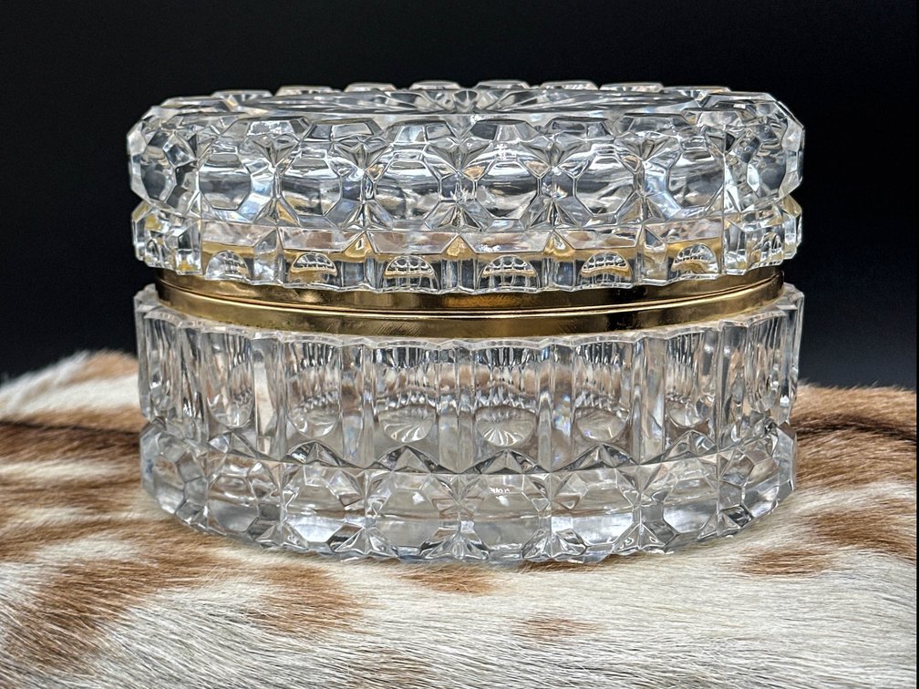 Cut Crystal French Style Oval Hinged Jewelry Box/Casket
