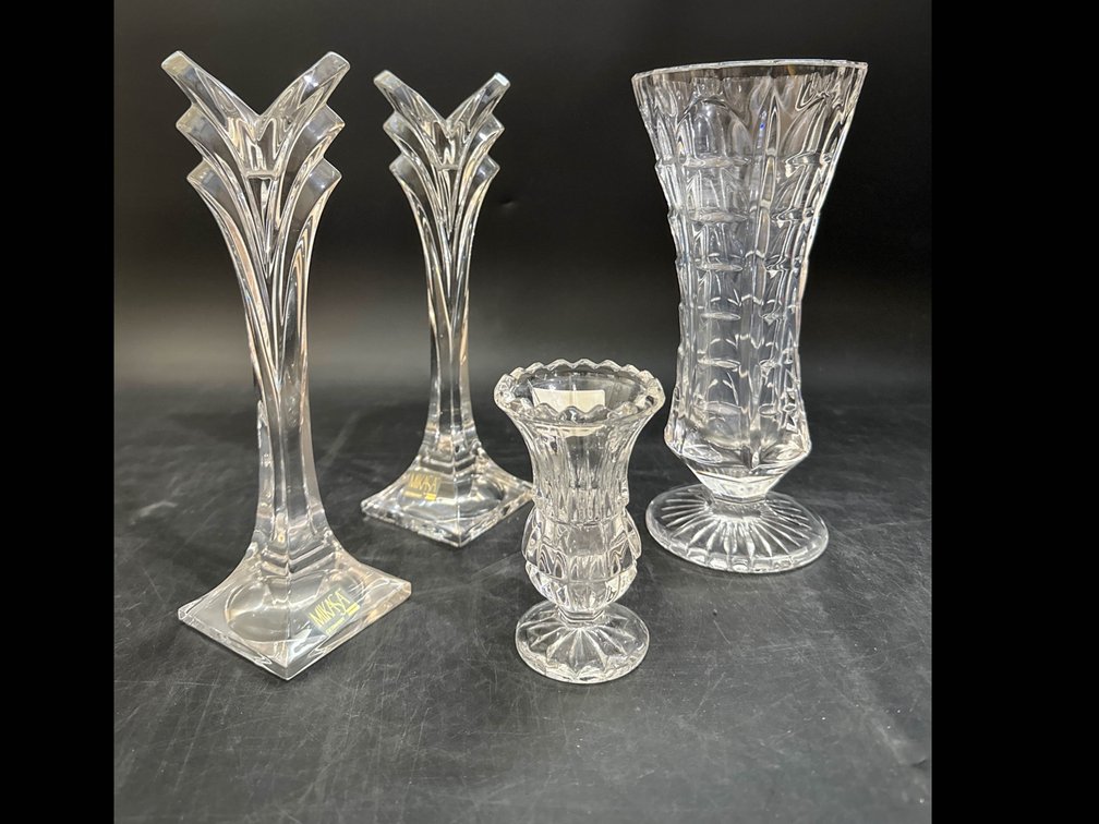 Crystal 2 Mikasa Candle Holders, Vase and Yugoslavia tooth pick holder 